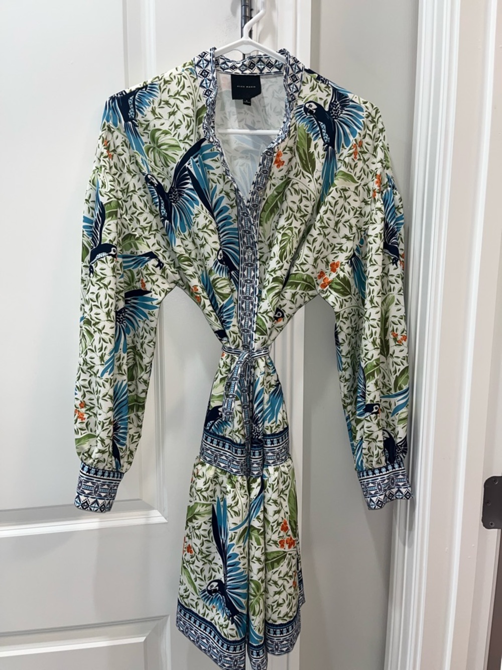 Alex Marie Cream, Green & Blue Tropical Print Button-Front Shirt